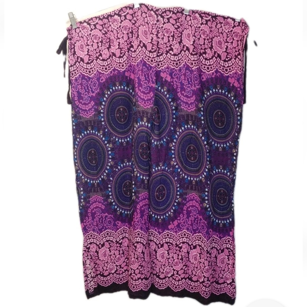 Boho Cover Up Beach Wide Leg Pants Open Sides Hip Tied Woman Plus O/S